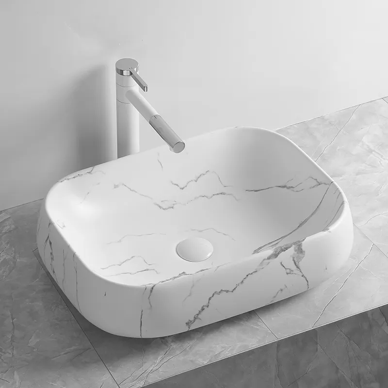 Раковина CR0086 MMW2 накладная, мрамор матовый белый, прямоугольная 565х400х145 Ceruttispa