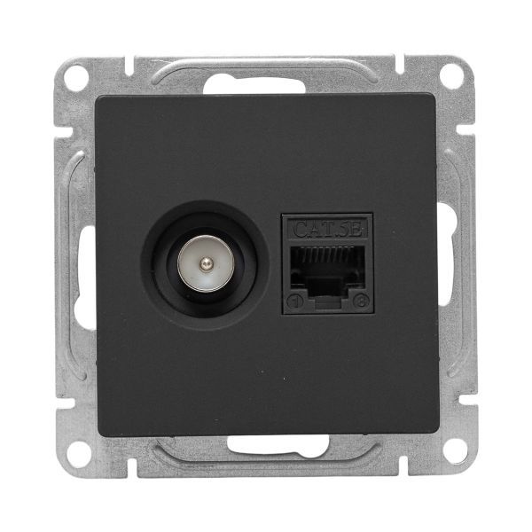 Розетка телевизионная + компьютерная СП Эпика TV + RJ45 кат.5 механизм черн. EKF UP1-SOB-TV+RJ