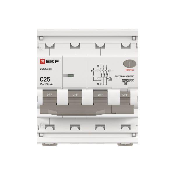Выключатель автоматический дифференциального тока 4п (3P+N) C 25А 100мА тип A 6кА АВДТ-63N электромеханич. PROxima EKF D63N46MA25C100