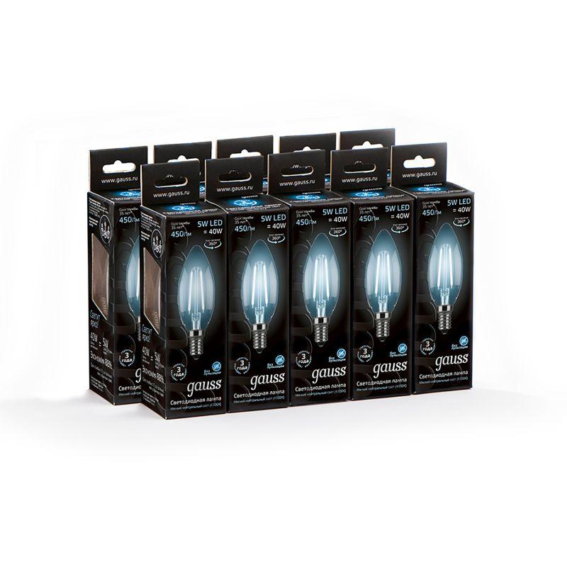 Лампа светодиодная филаментная Black Filament 5Вт свеча 4100К нейтр. бел. E14 450лм GAUSS 103801205