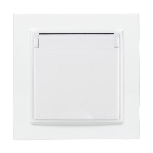 Розетка 1-м СП Минск 16А IP44 с заземл. защ. шторки с крышкой бел. EKF ERR16-029-100-44
