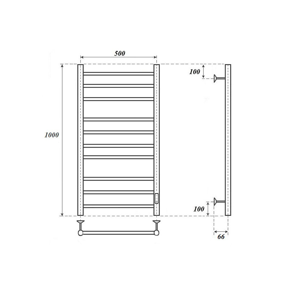 Полотенцесушитель электрический Point Аврора PN10850W П10 500x1000 диммер справа, белый