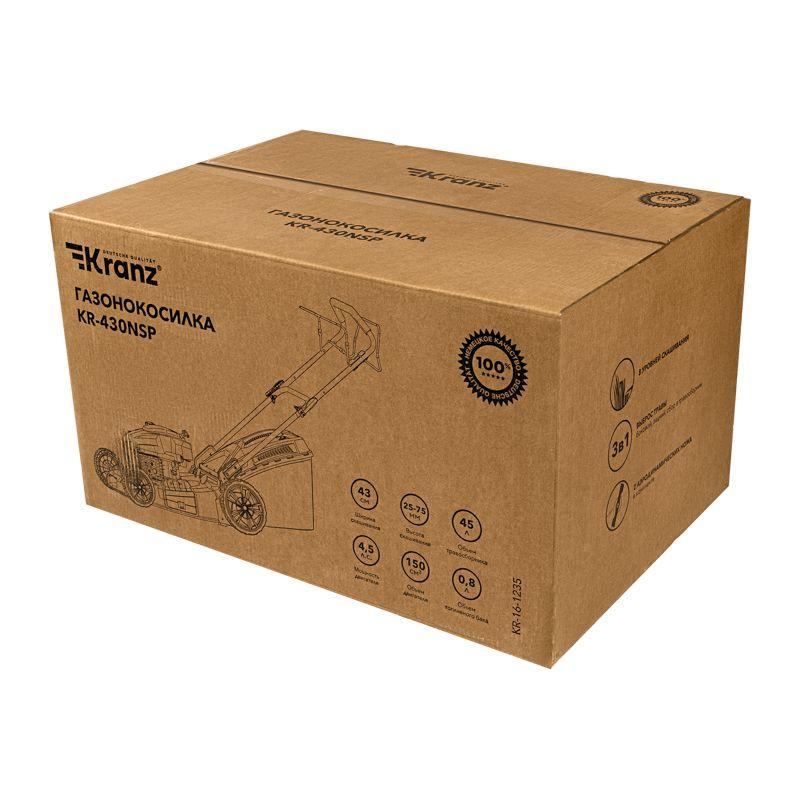 Газонокосилка бензиновая KR-430NSP несамоходная 150куб.см 43см Kranz KR-16-1235