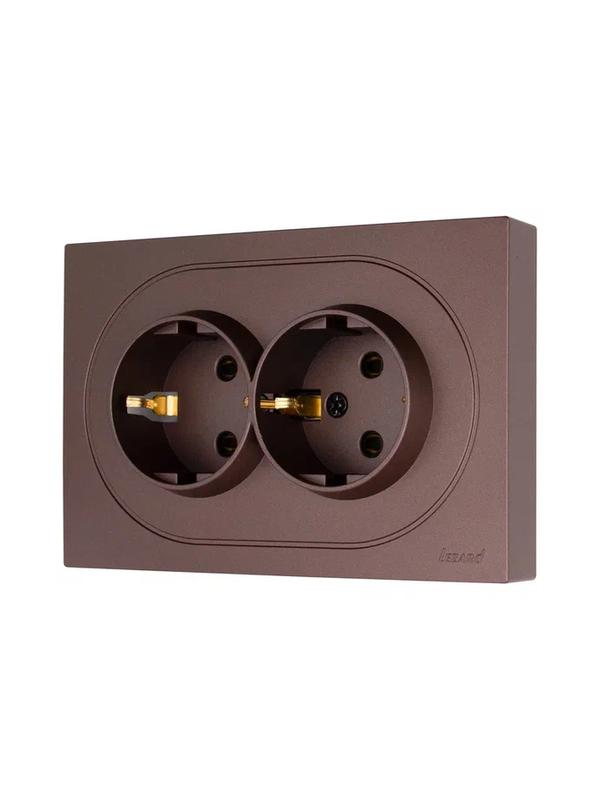 Розетка 2-м СП OSEN с заземл. ПБТ механизм шоколад LEZARD 743-7300-127B