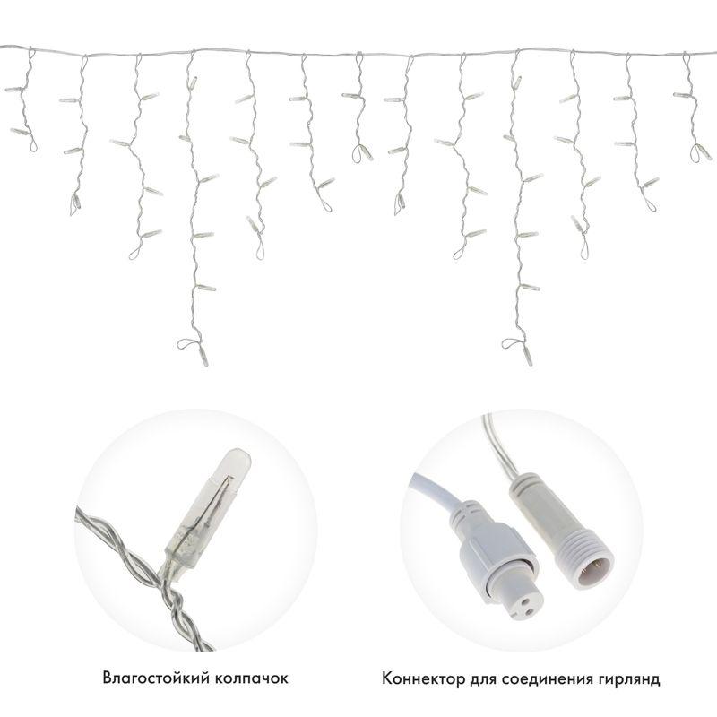 Гирлянда светодиодная "Айсикл" (бахрома) 4.8х0.6м 176LED бел. 230В IP65 эффект мерцания провод ПВХ прозр. нужен шнур 303-500-1 Neon-Night 255-185