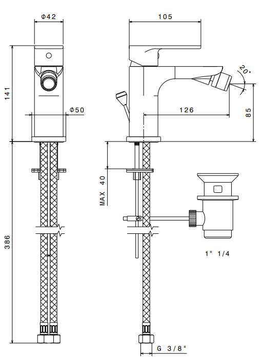 Смеситель для биде PIANO однорычажный с донным клапаном, хром глянец