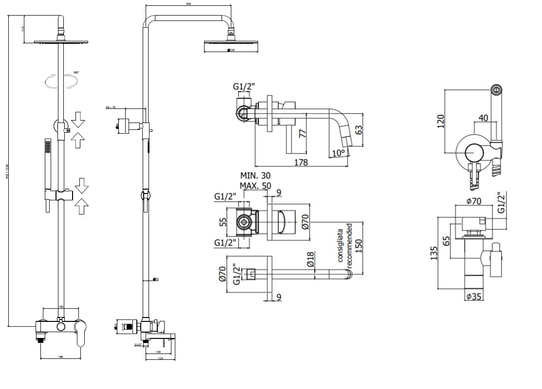 Комплект Paffoni Light KITZCOL632CR006 С ВНУТРЕННЕЙ ЧАСТЬЮ хром