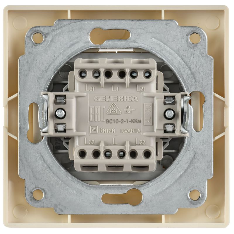 Выключатель 2-кл. СП Кварта 10А IP20 ВС10-2-1-ККм с индикацией крем. GENERICA EVK21-K33-10-DM