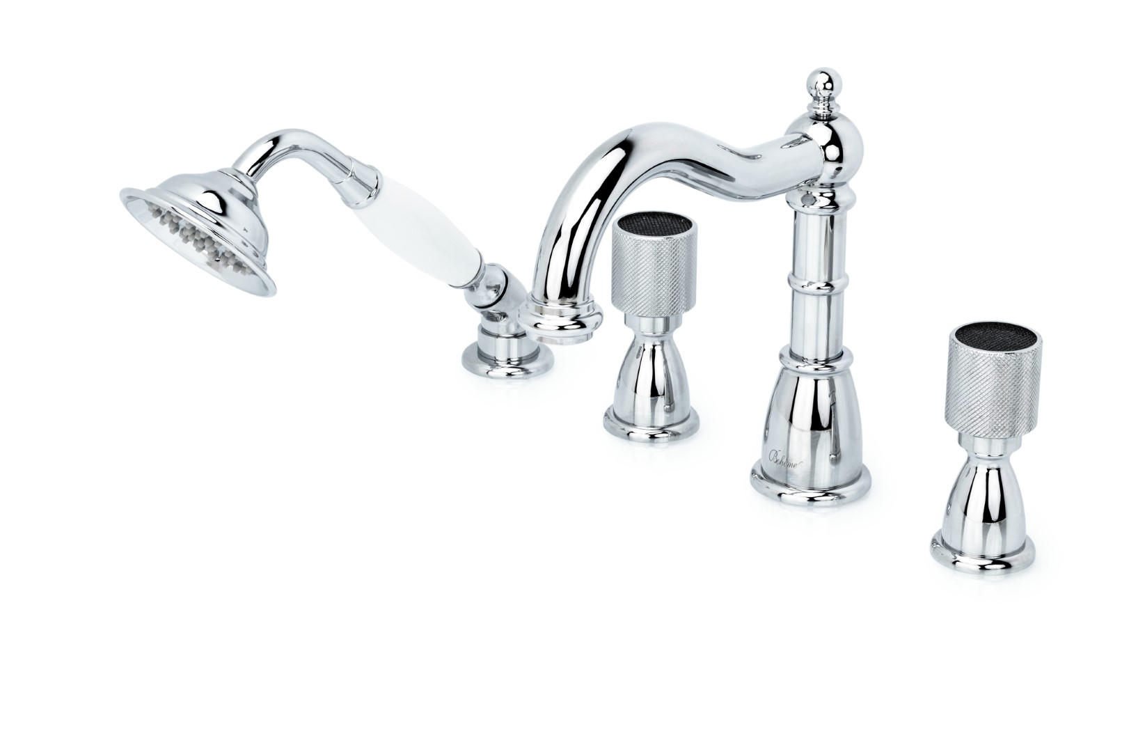 Смеситель врезной 4 отв. ROYAL CRYSTAL black, хром_Комплект