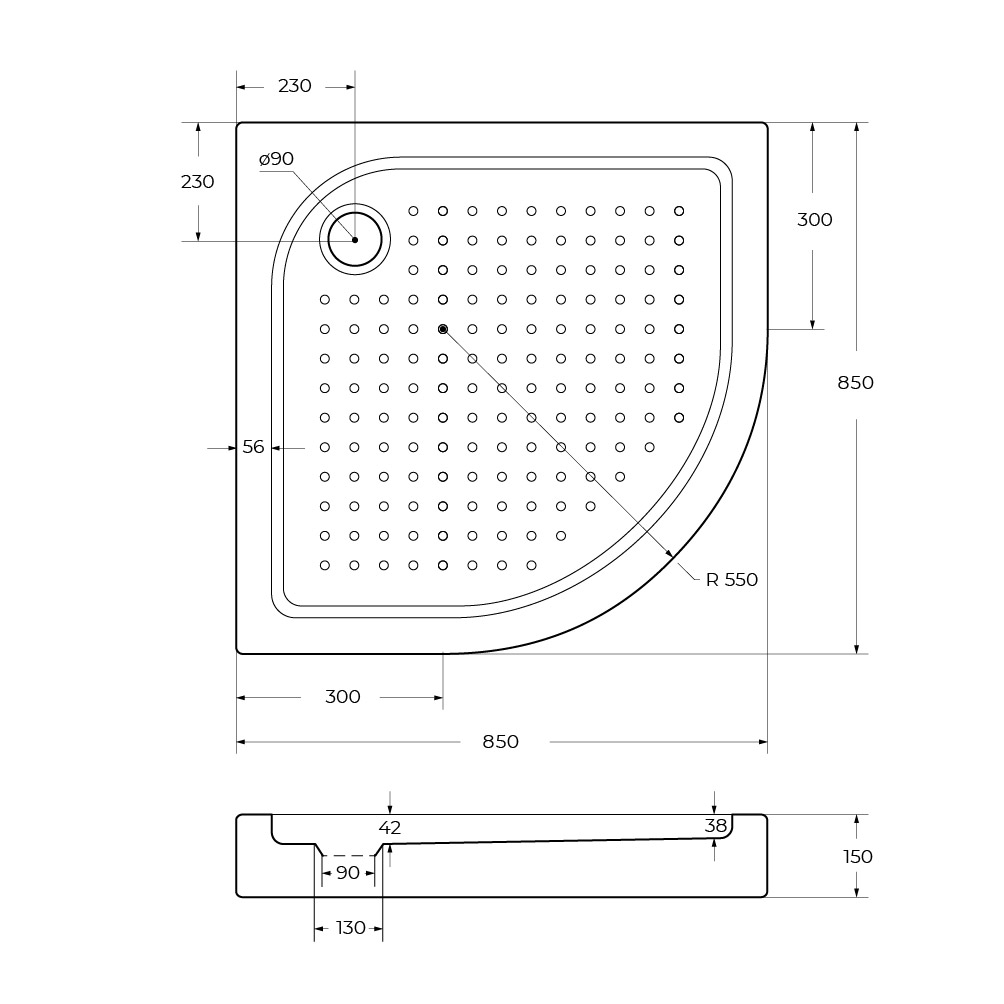 Акриловый поддон BelBagno TRAY-BB-R-85-550-15-W