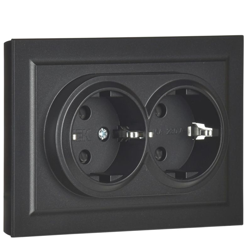 Розетка 2-м СП BRITE РС12-3-БрЧ 16А в сборе с заземл. без защ. шторок черн. IEK BR-R21-16-K02-F