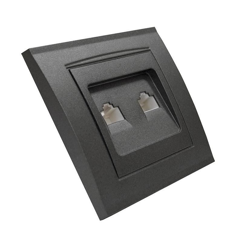 Розетка компьютерная 2-м Бриллиант в сборе графит Universal 1079-Gr