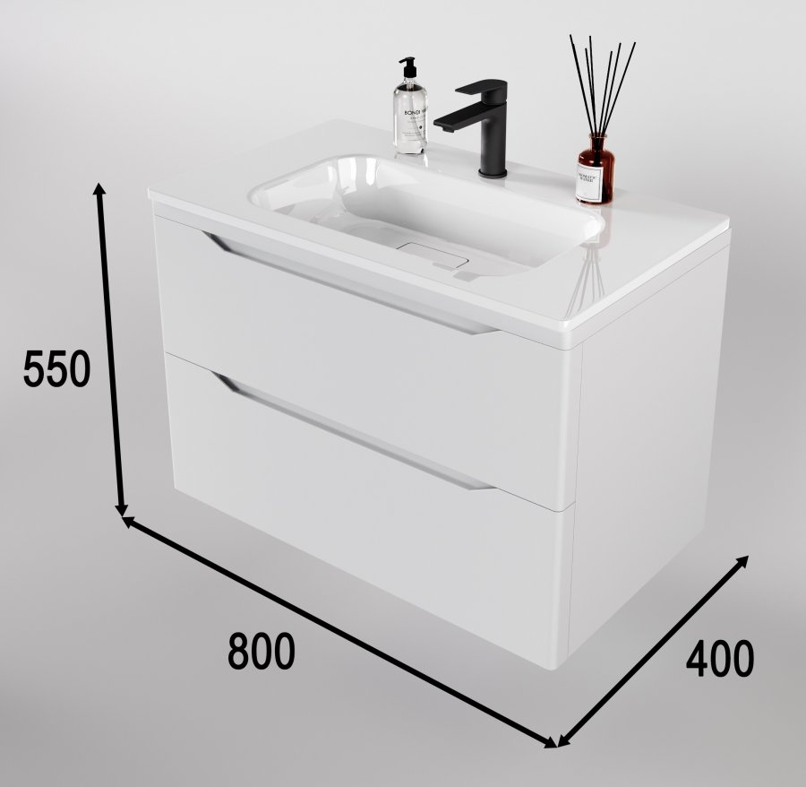 Тумба подвесная "Марелла 80" (2 ящ.) Люкс антискрейтч белый матовый, PLUS