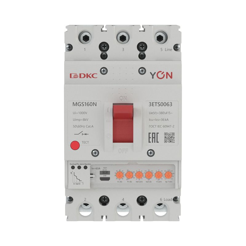Выключатель автоматический в литом корпусе MGS160N 3P 25-63А 36кА с электронным расцепителем ETS YON MGS160N-3ETS0063