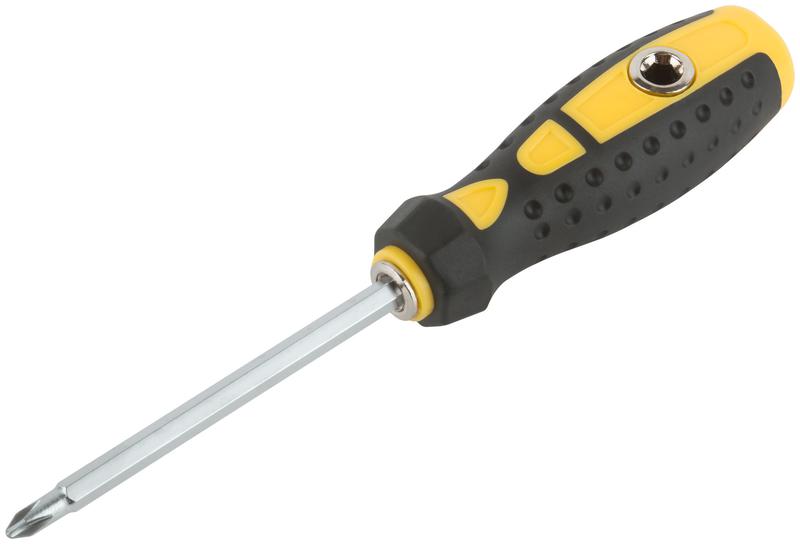 Отвертка с переставным жалом профи прямая и Т-обр. CrV сталь прорезин. ручка 6х130мм РН2/SL6 FIT 56230