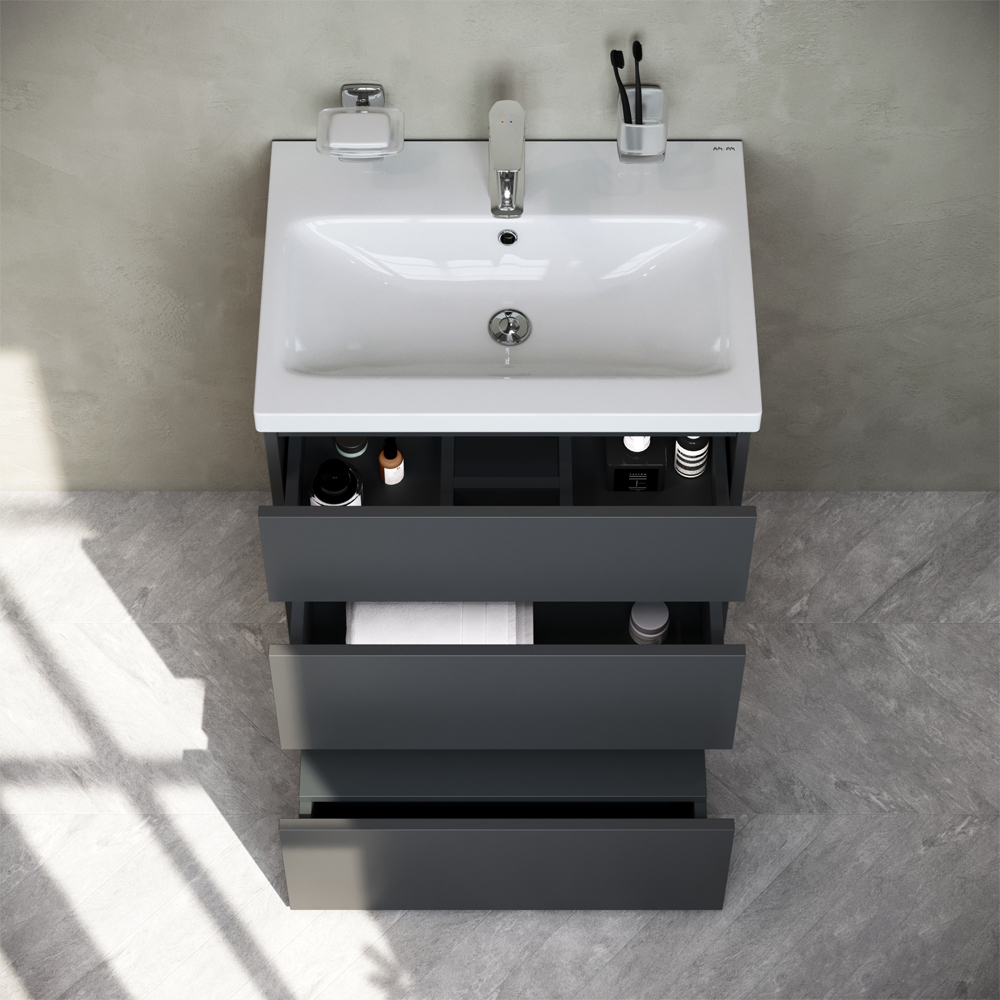 M91FSX0602GM GEM S, База под раковину, напольная, 60 см, 3 ящика, графит матовый