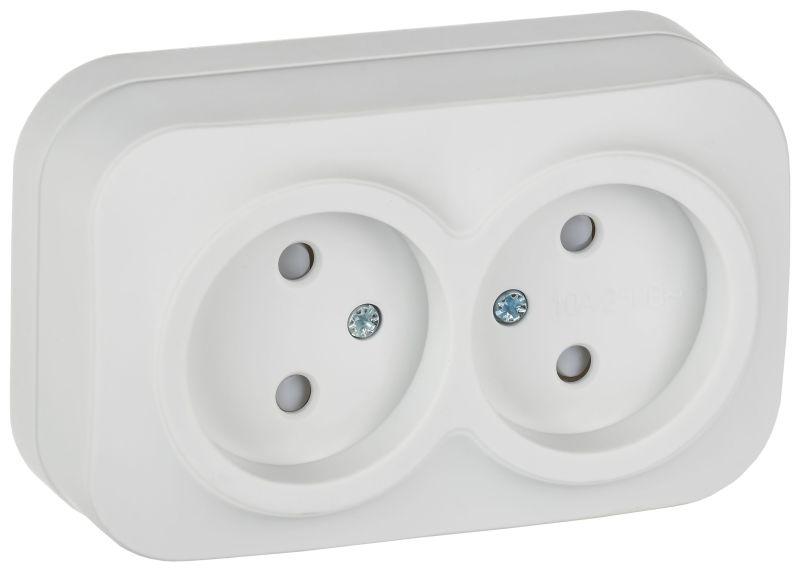 Розетка 2-м ОП GLORY РСш22-2-ХБм 10А без заземл. защ. шторки бел. матов. IEK ERH23-K01M-10