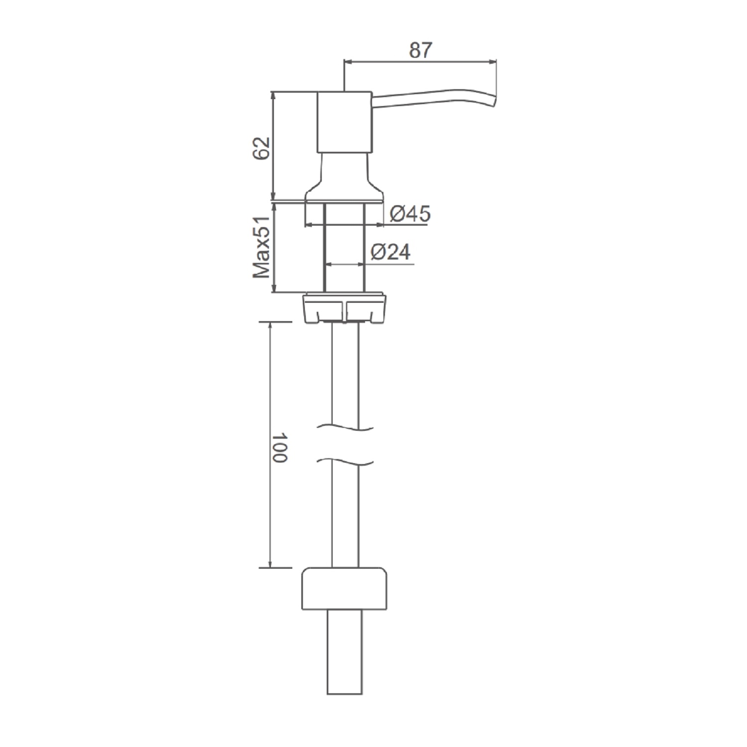 Встраиваемый диспенсер для жидкого мыла с удлинительной трубкой (100см) Splenka S710.02.06, черный