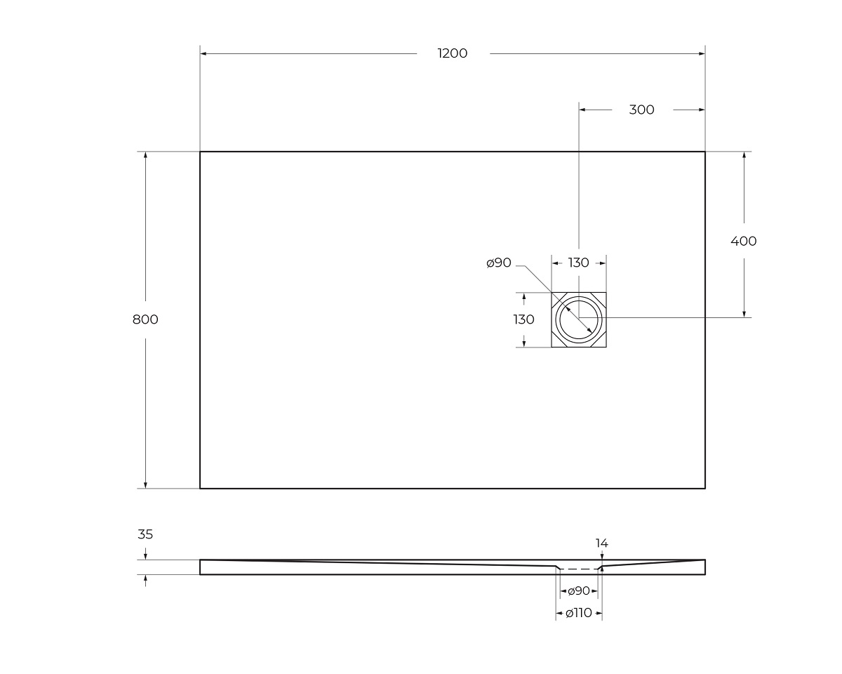 Душевой поддон из искусственного мрамора в комплекте с сифоном BelBagno UNO TRAY-MR-UNO-AH-120/80-35-W-CR