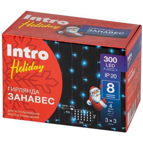 Гирлянда светодиодная "Занавес" 3х3м 300LED холод. бел. 220В Holiday INZL-02Z Intro Б0060440