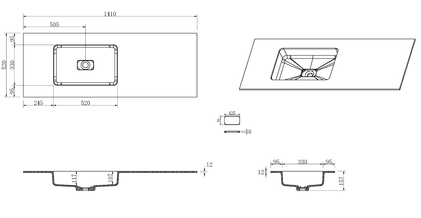 QUATRO 140 раковина-моноблок WHITE (раковина cправа)
