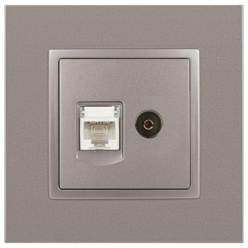Розетка компьютерная + телевизионная Elegance 14-3110-16 RJ45+TV титан Эра Б0065768