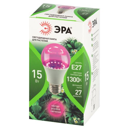 Лампа светодиодная GREEN LINE ФИТО A60-15W-PL-E27-GR 15Вт E27 для растений красн./син. спектра Эра Б0064548