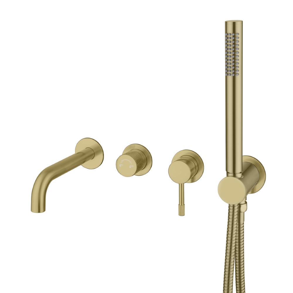 Смеситель встроенный + ручной душ + излив Uno Matt Gold