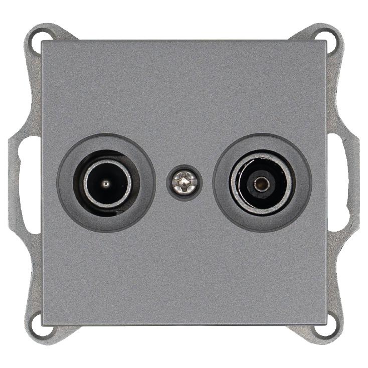 Розетка телевизионная проходная TV + FM 2-м Ф9.5мм механизм алюм. Jasmart G6205S