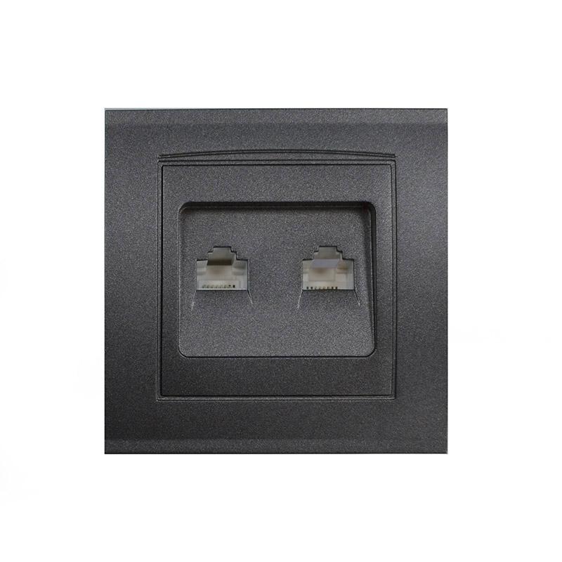 Розетка компьютерная 2-м Бриллиант в сборе графит Universal 1079-Gr