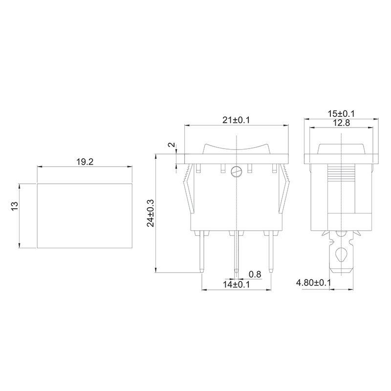 Выключатель клавишный 250В 6А (3с) ON-OFF-ON красн. с нейтралью Mini (RWB-205; SC-768) REXANT 36-2144