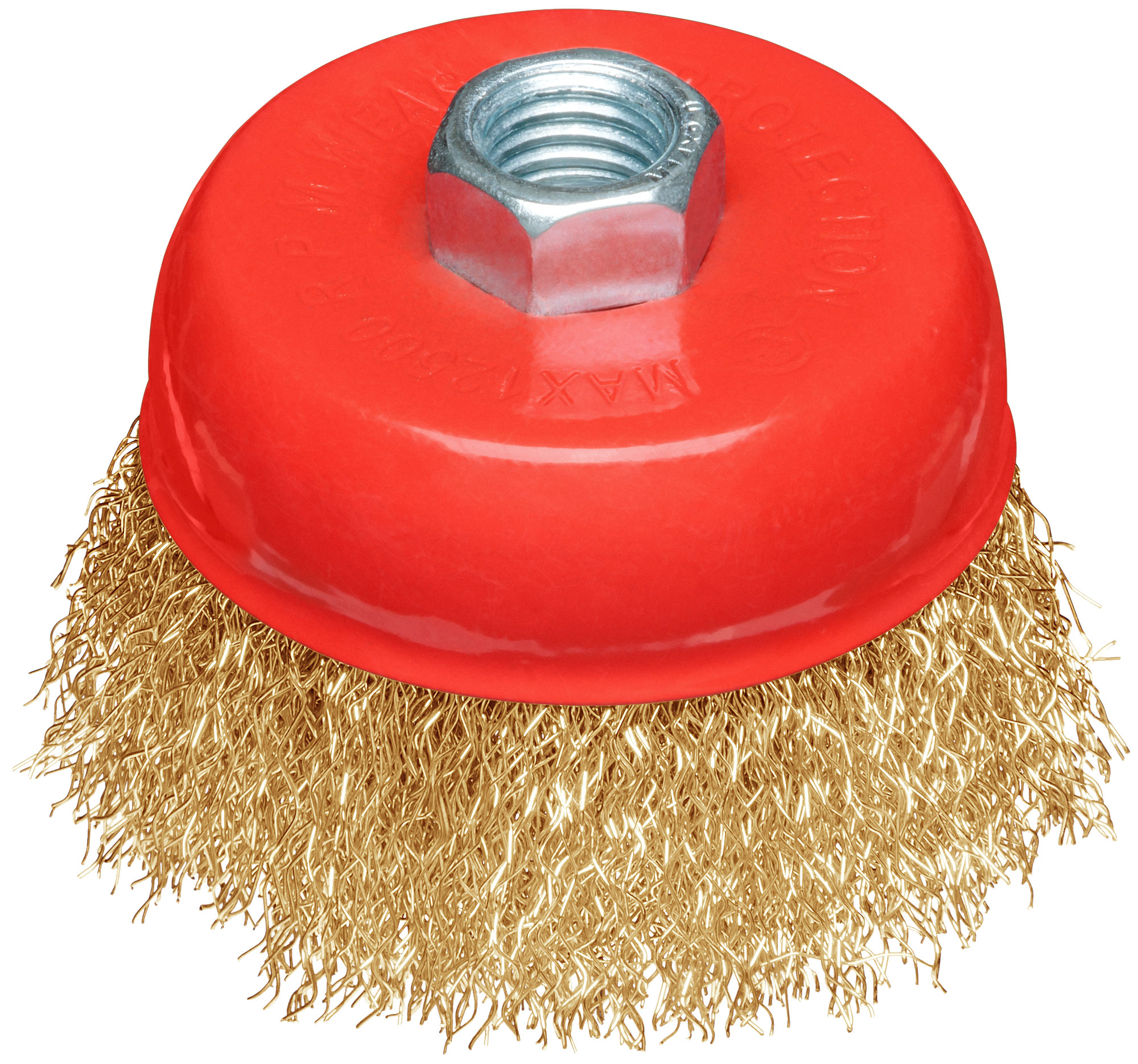 Корщетка-чашка, гайка М14, стальная латунированная волнистая проволока  75 мм, блистер