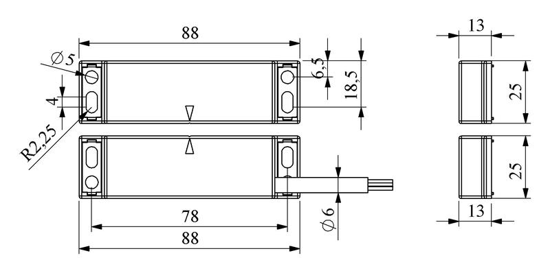 Датчик магнитный (1НЗ+1НО) провод 2м (расст. сраб. 8мм) правый выход IP68 EMAS SMB10RC2-B18