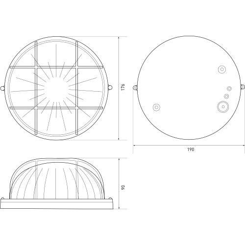Светильник НБП 03-60-002 1х60Вт E27 IP54 акватермо алюм./стекло D176 круг черн. с решеткой Эра Б0063862