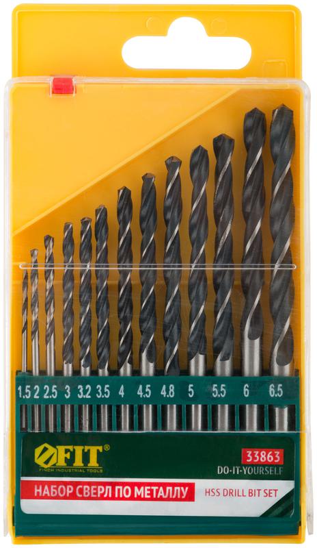 Набор сверл по металлу HSS черненых 13шт (15-2-25-3-32-35-4-45-48-5-55-6-65мм) FIT 33863
