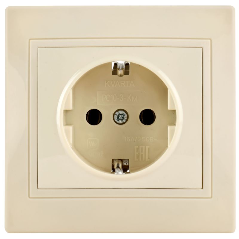 Розетка 1-м СП Кварта РС10-3-ККм 16А IP20 с заземл. без защ. шторок крем. GENERICA ERK14-K33-16-DM
