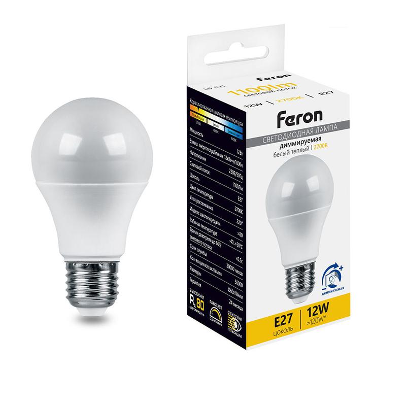 Лампа светодиодная диммируемая 12Вт 230В E27 2700К A60 LB-931 FERON 51052