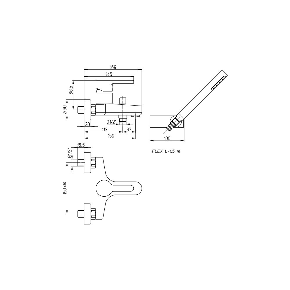 Смеситель Paini Arena 92CR105FTKM для ванны с душевым набором