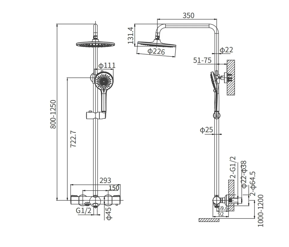Душевая стойка ARROW AG3318CP, 226 мм с термостатом, хром