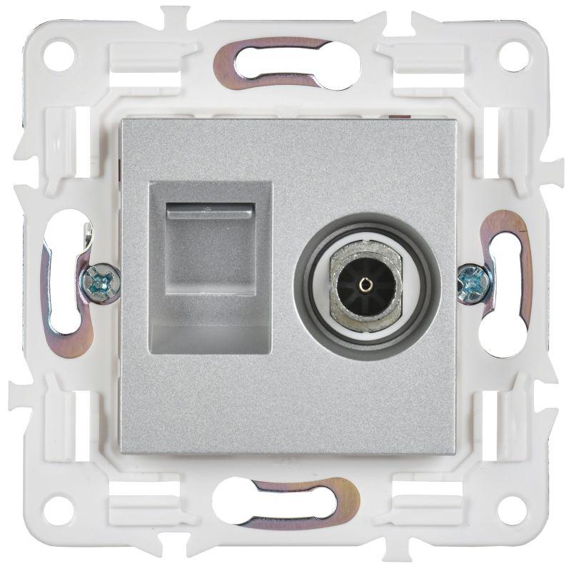 Розетка двойная TV+RJ45 кат.5E SKANDY SK-A14S серебр. IEK SK-AK20-1-K23