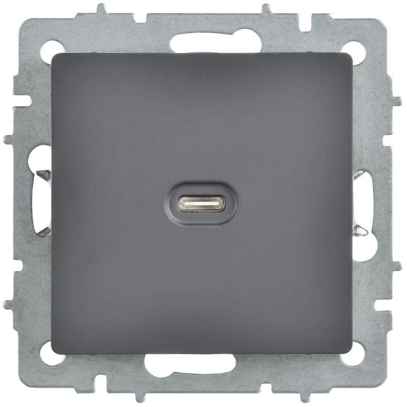 Розетка СП BRITE РЮ12-1-БрГ USB C 65Вт высокоскор. заряд. графит IEK BR-U13-065-K53