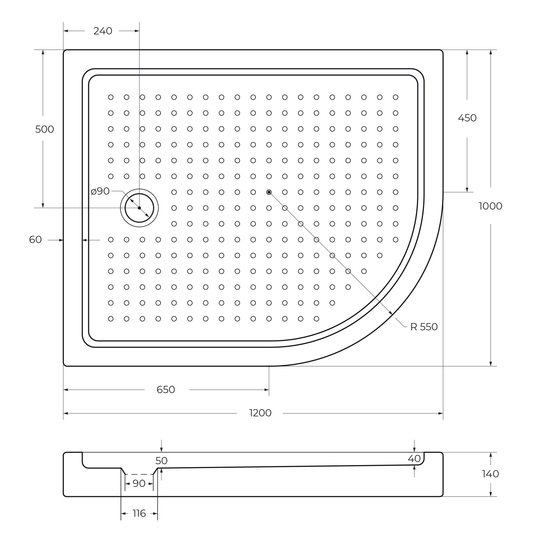 Акриловый поддон CEZARES TRAY-A-RH-120/100-550-15-W-L