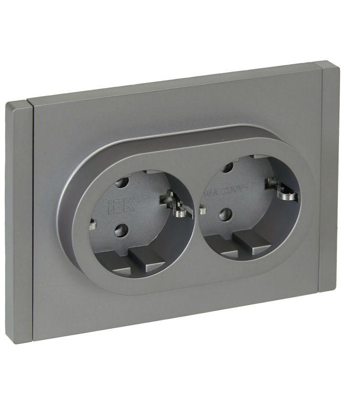 Розетка 2-м СП FORTE&PIANO FP524 16А с заземл. без защ. шторок безвинт. крепл. сталь IEK FP-R21-16-1-K46