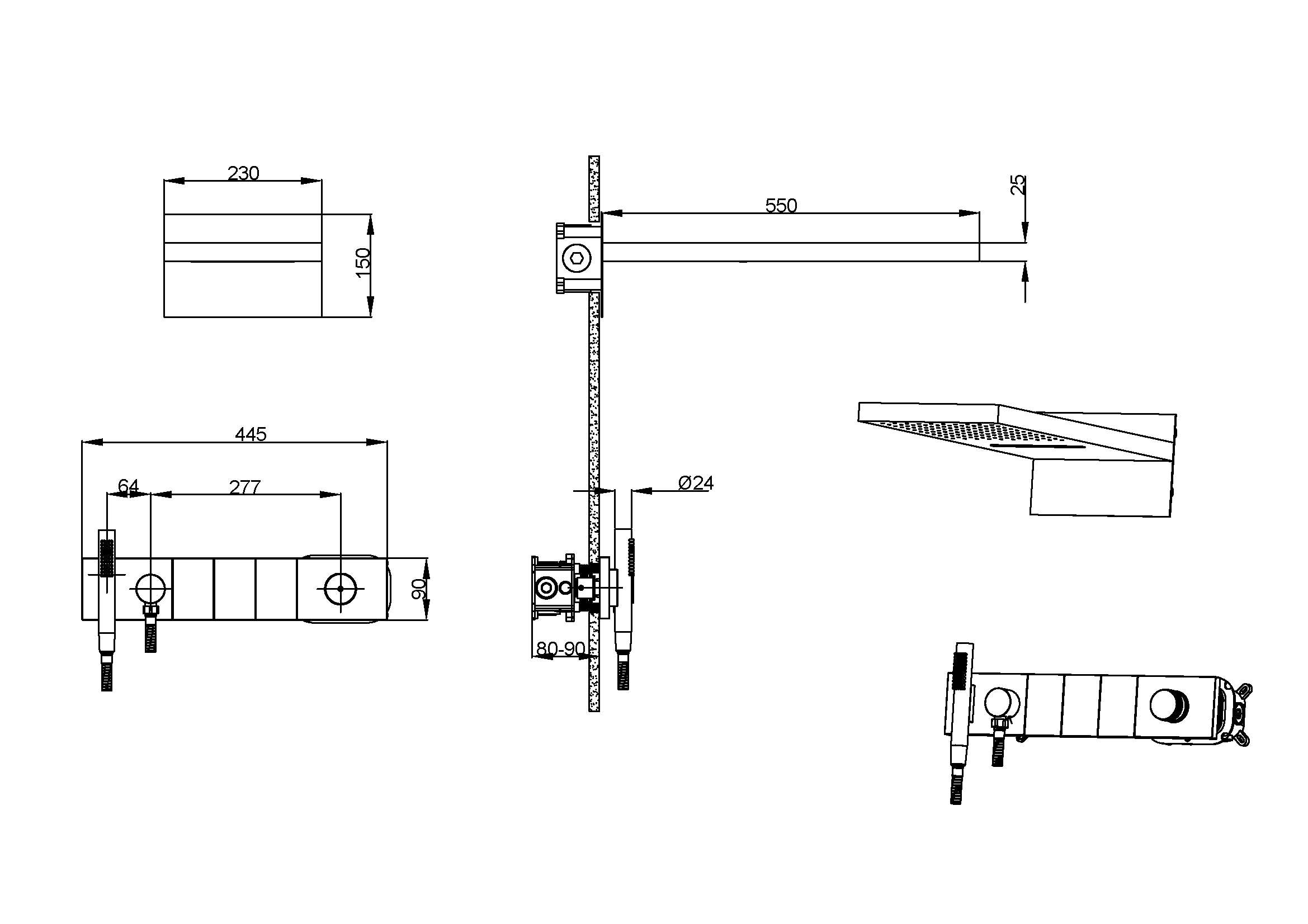 Встроенная душевая система  ZODIAC с термостатом, трехпозиционная MATT WHITE