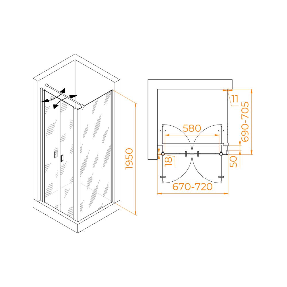 Душевой уголок RGW PA-134 (PA-104+Z-050-2+O-104), 060813477-011