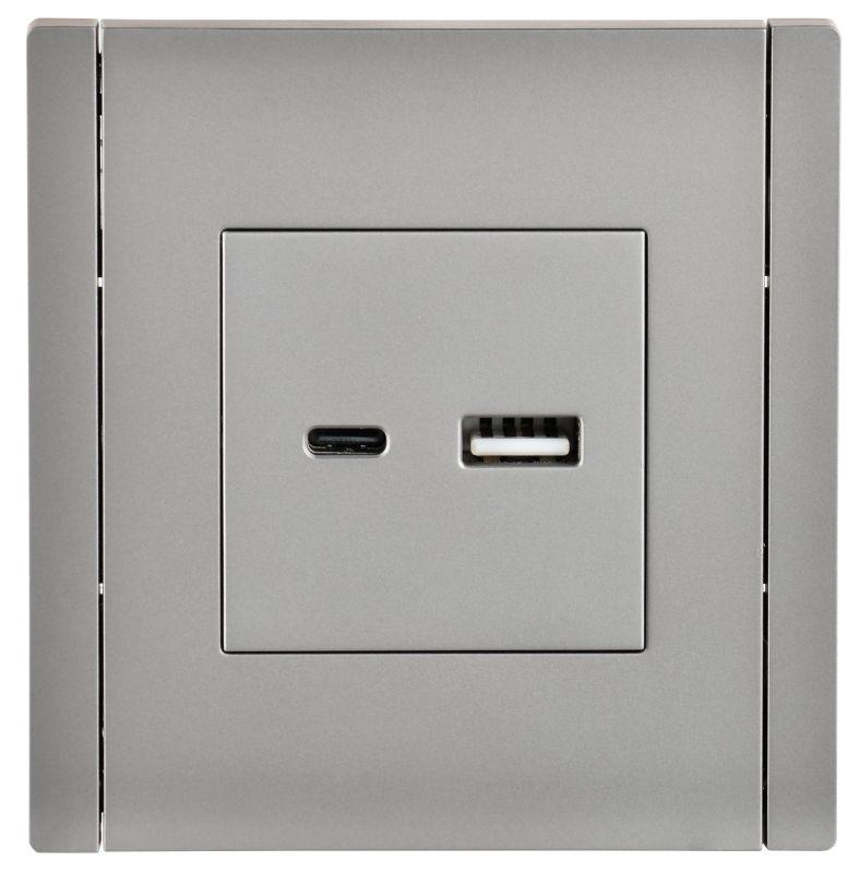 Розетка USB A+C 3.1А FORTE&PIANO FP550 сталь IEK FP-U22-D31-K46