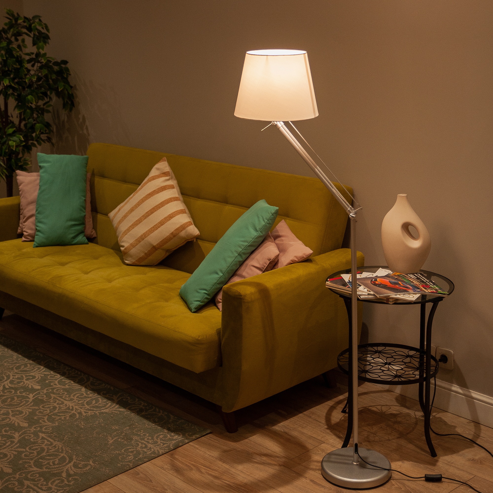 Торшер UML-T500 E27 SILVER/WHITE напольный под лампу Е27 60W с регулировкой наклона Серебристый/Белый ТМ