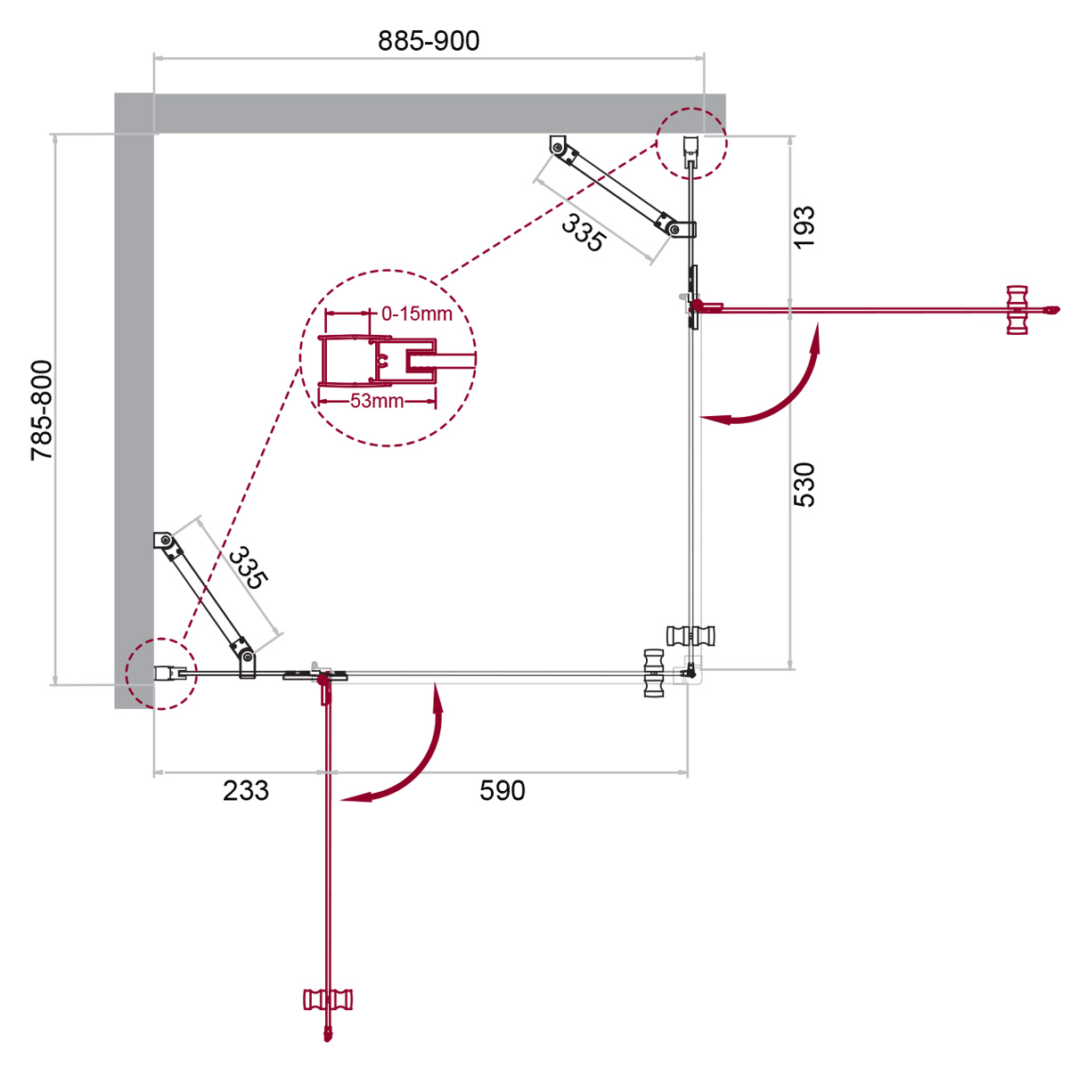 Душевой уголок BelBagno KRAFT-AH-22-90/80-C-Cr-L