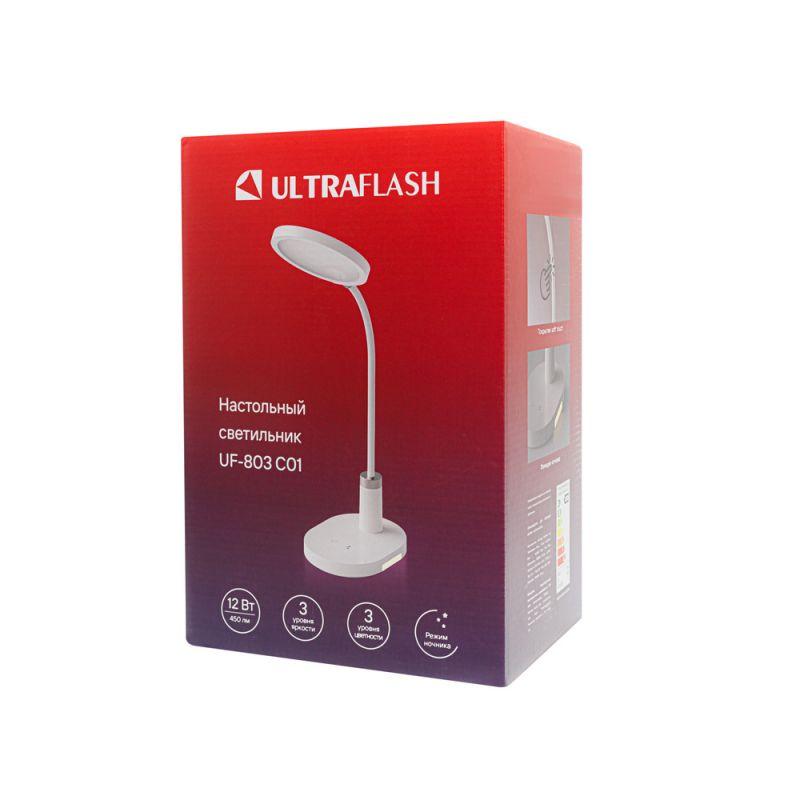 Светильник настольный UF-803 C01 круг 12Вт 3 уровня яркости CCT бел. Ultraflash 15719