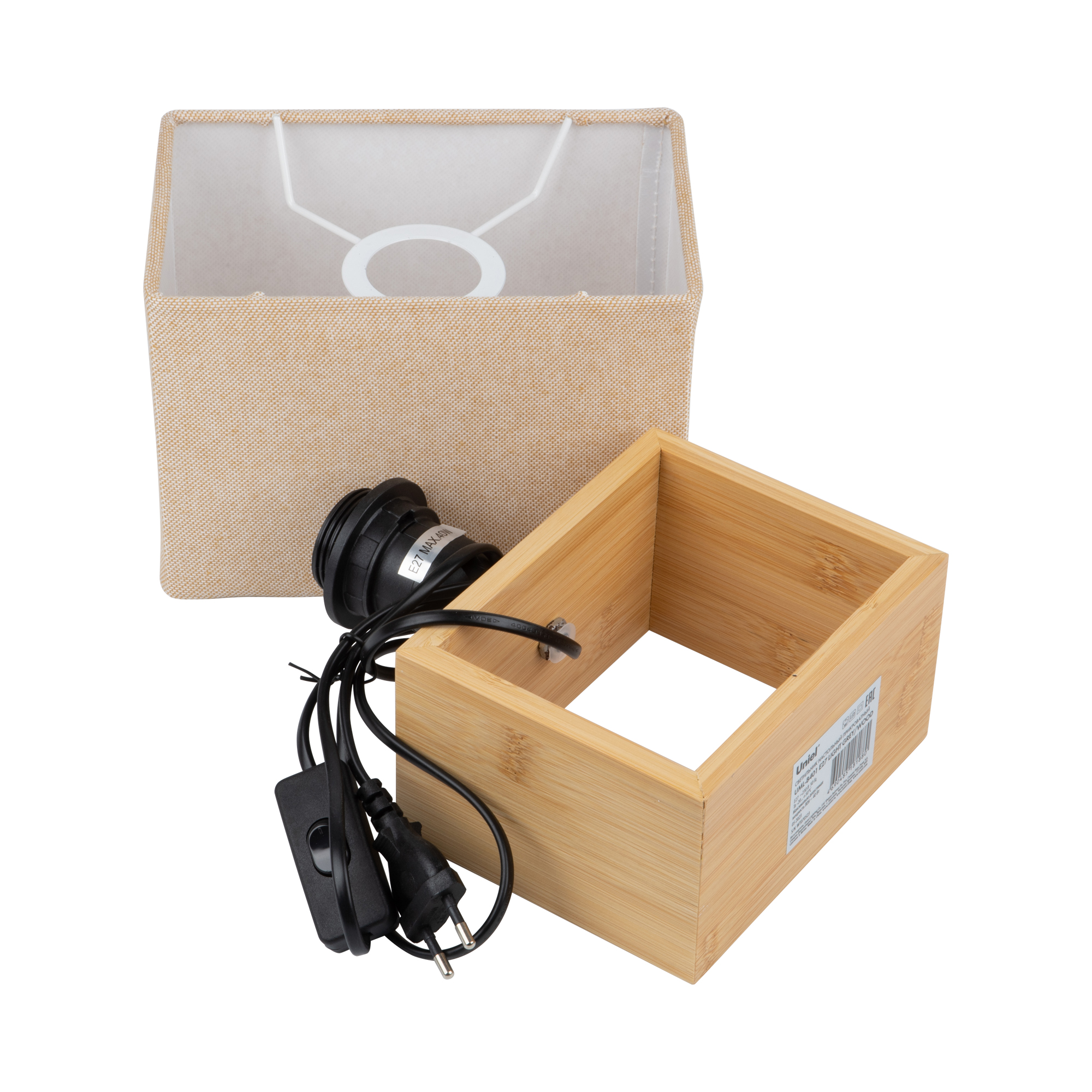 Светильник настольный UML-B401 E27 LIGHT GREY/WOOD декоративный под лампу Е27, 40W. Механический выключатель. Светло-серый. ТМ Uniel